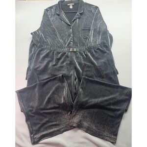 Victoria's Secret Metallic Silver Shimmer Pajama Set XXL 2PC Button Top Pants